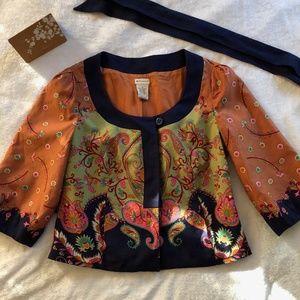 EUC Elevenses Anthropologie Joyful Vesper Paisley Linen Cotton Tie Blazer Jacket